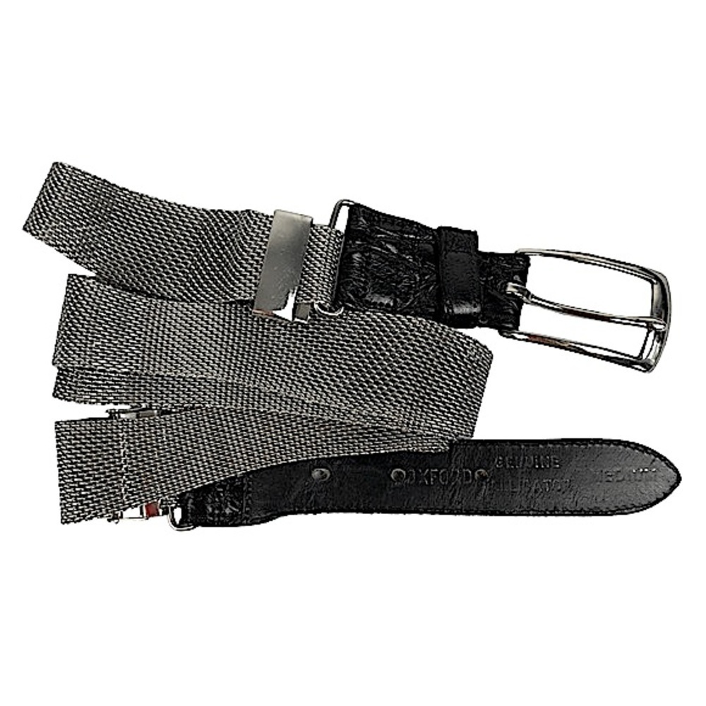 Vintage 80s Silver Scalloped Edge Woven Metal Belt Black Leather & Silver Buckle - Picture 2 of 8